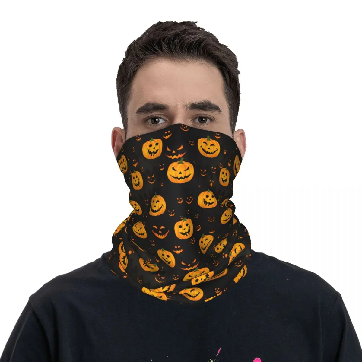 

Halloween Pumpkins Bandana Neck Cover Printed Scary Face Wrap Scarf Multi-use Headwear Cycling Unisex Adult Breathable