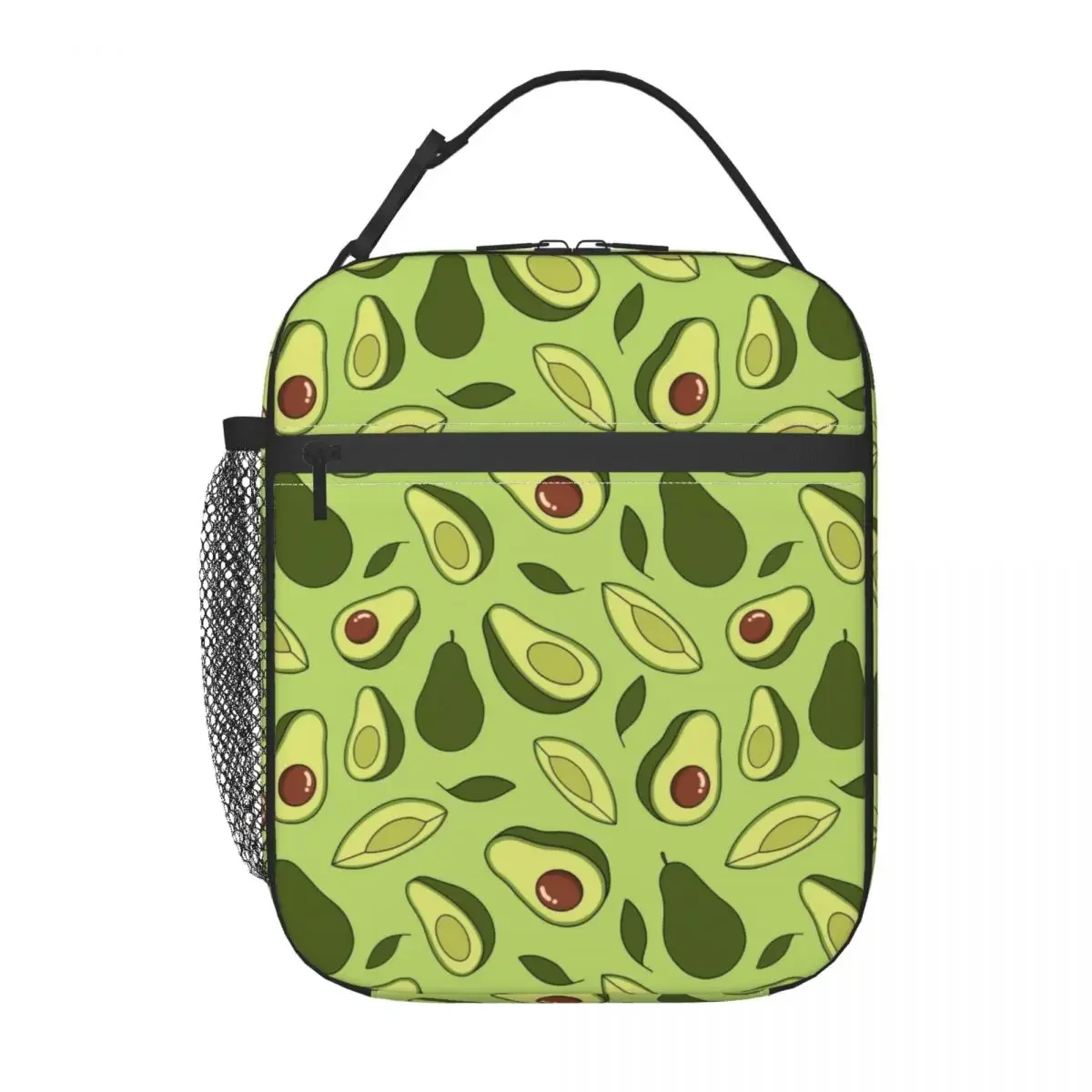 Green Avocado Print Insulated Lunch Bag for Women Leakproof Thermal Cooler Bento Box Office Work School