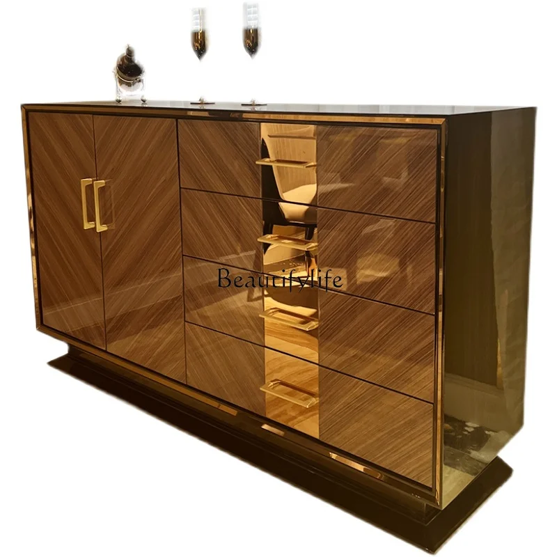 

Postmodern light luxury solid wood dining side cabinet, living room entrance locker