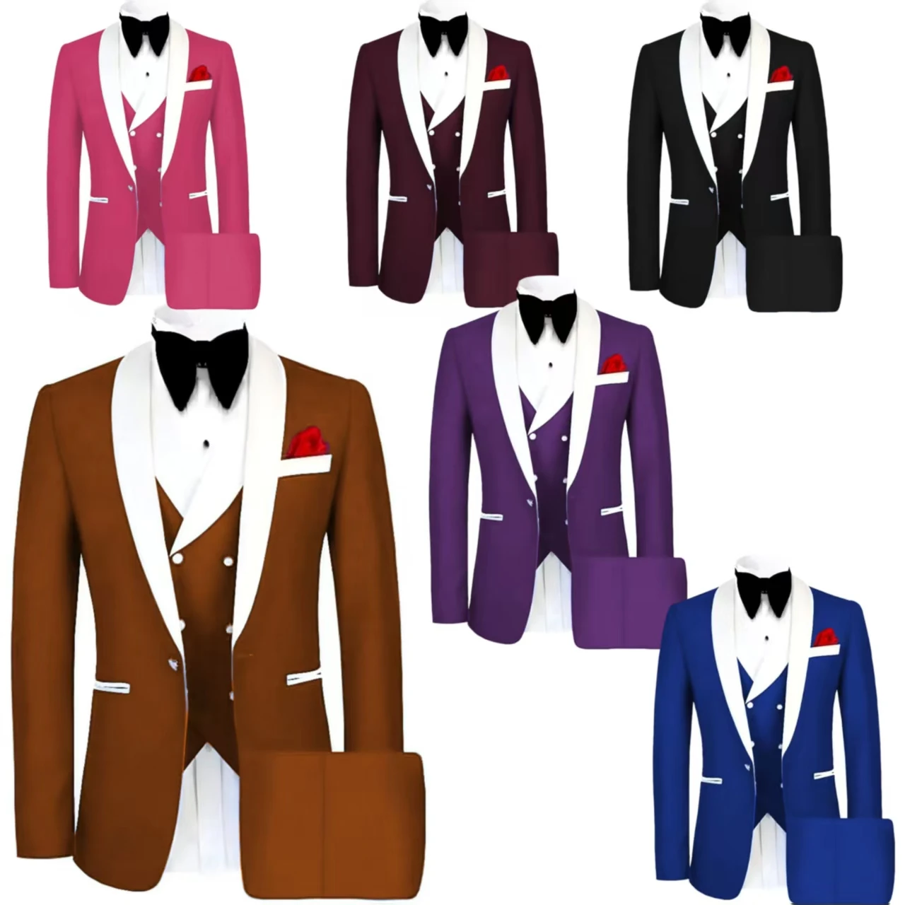 

Men's Classic Tuxedo Suit, 3 pieces Blazer Vest And Pants set, Fitted Jacket, One Button, Shawl, Lapel, Wedding Prom Suits