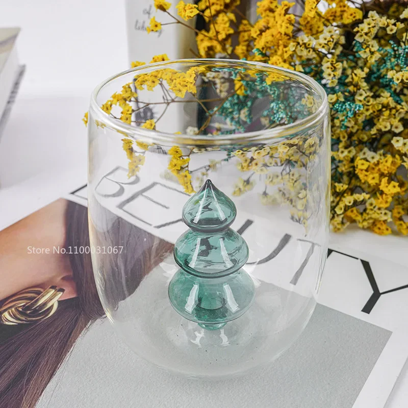 Funny 3D Christmas Tree Wine Glasses Kawaii Home Dinner Party Juice Whiskey Cocktail Glass Office Afternoon Tea Coffee Cup Gift