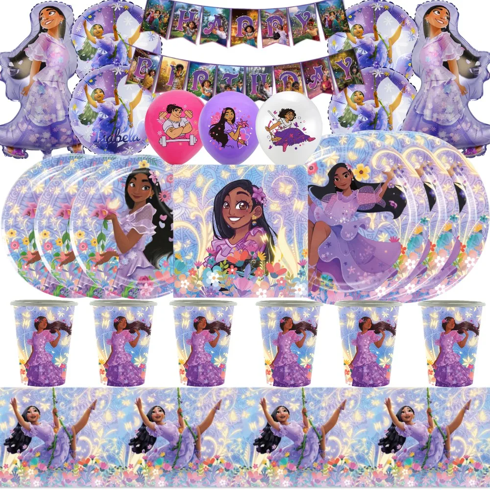 Disney Encanto Isabella Party Decoration Balloons Cartoon Disposable Tableware Set Baby Shower Girls Birthday Party Supplies