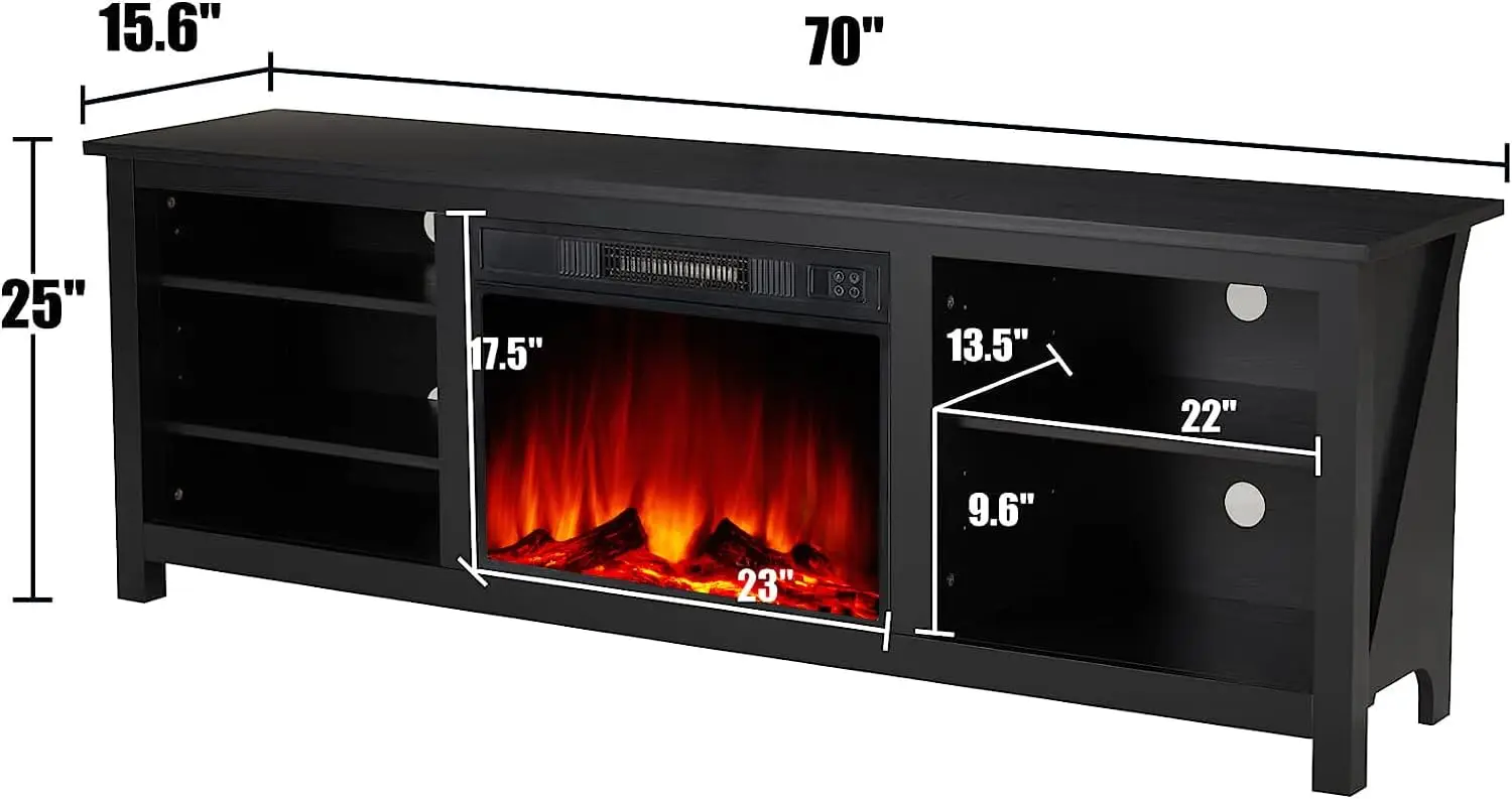 Fireplace TV Stand, Wood Texture Entertainment Center with 23'' Electric Fireplace, Farmhouse Stand Media TV Console , Black