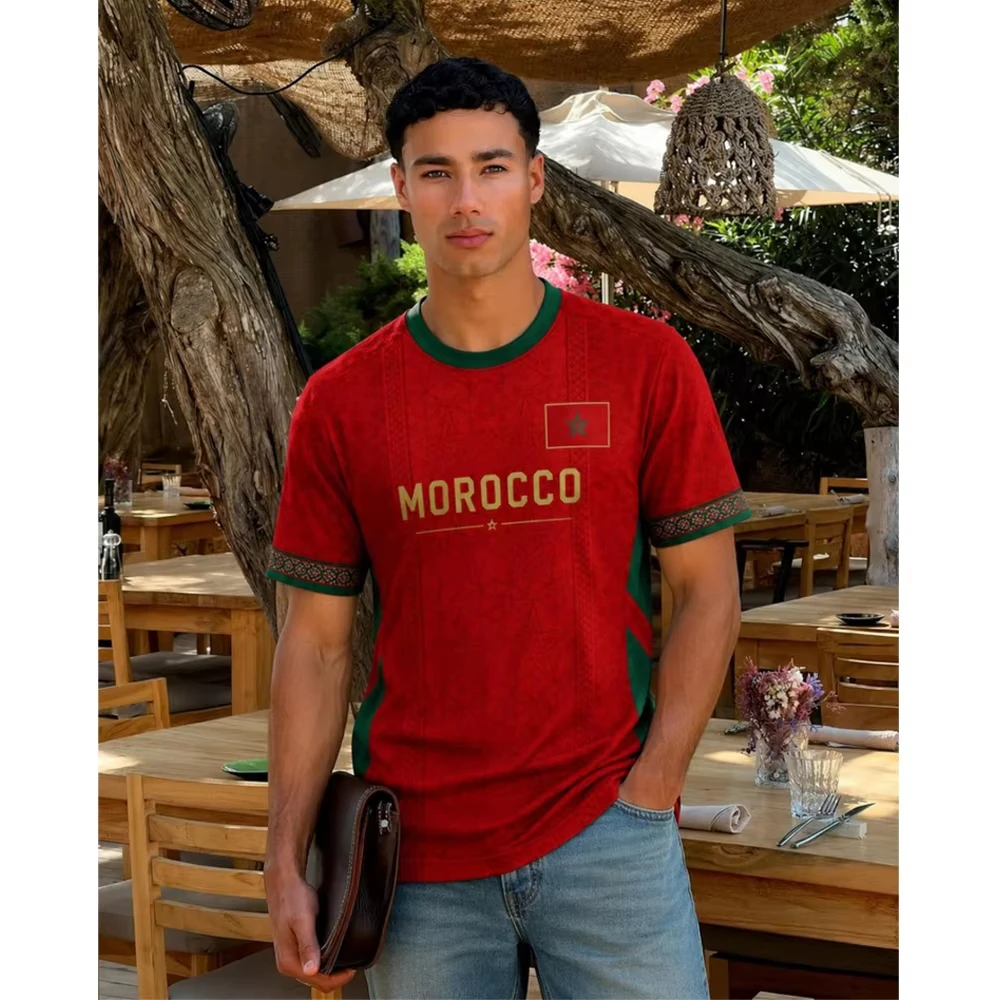 Y2K Retro Sports Style Moroccan-themed Soccer Fans Jersey for Men Women Kids Summer Breathable Stylish Casual Streetwear T-Shirt