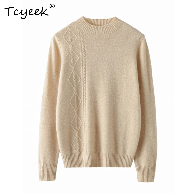 

Tcyeek, 35% Cashmere 65% Wool Elegant Sweaters, Women Mock Neck Long Sleeve, Versatile Basic Pullover, Fall Winter T48262QC