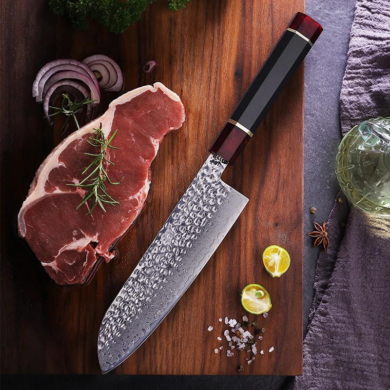 

FINDKING 7 Inch Santoku Knife 9Cr18MoV 67 Layers Damascus Steel Blade Resin Handle Chefs Cleaver Kitchen Knives Cooking Tools