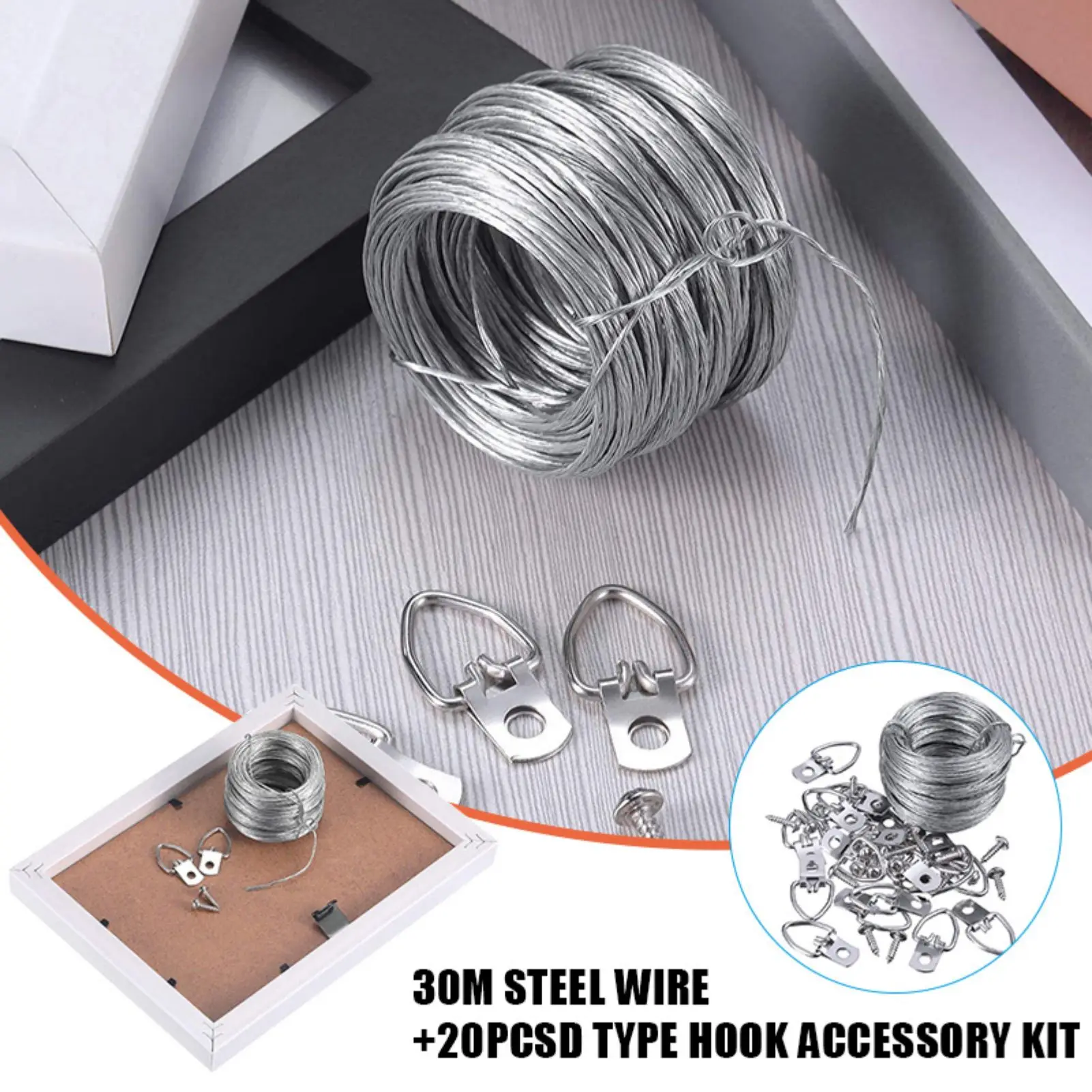 Picture Wire Hanging Kit Rust Resistant Metal Wire Supports Up to 30 lbs for Paintings Christmas Lights Clocks