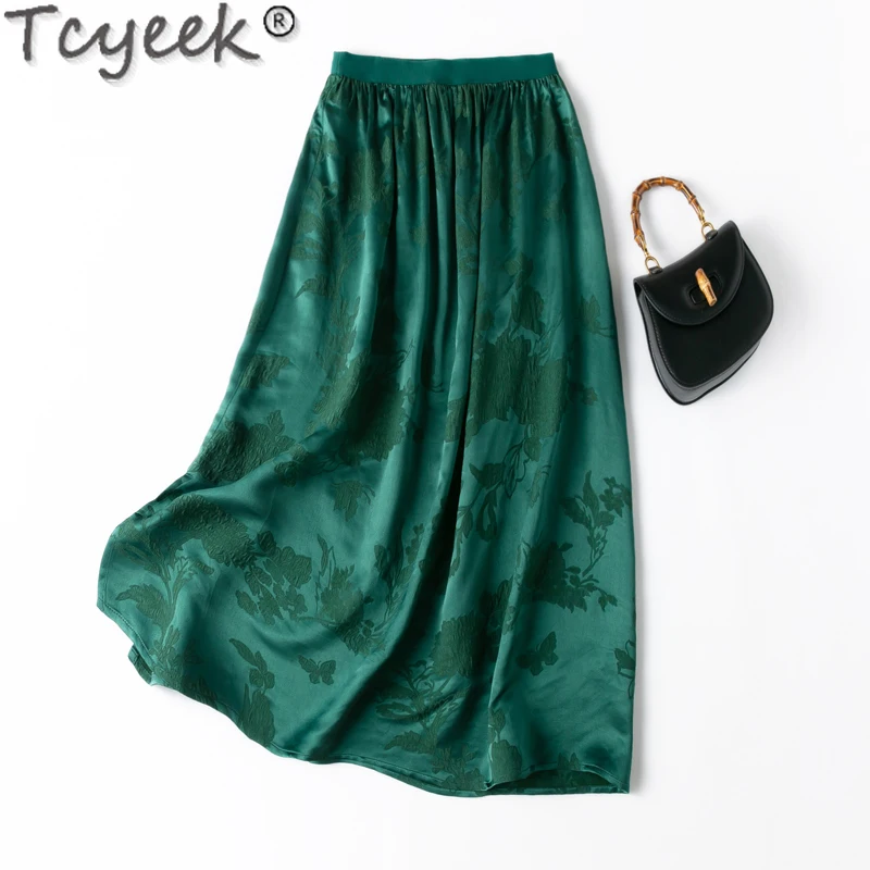 

Tcyeek 50% Mulberry Silk Skirt 2024 Spring Summer Woman Clothes 30mm Real Silk Elegant Skirts for Women Clothes Soft Split Skirt