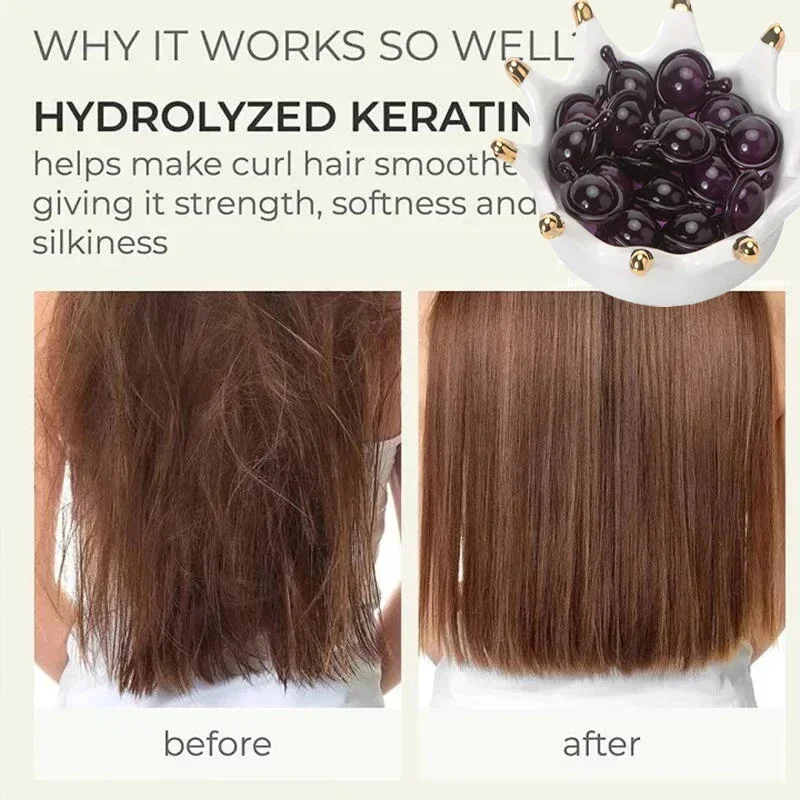 Minyak Keratin rambut, kapsul Vitamin rambut memperbaiki rambut keriting kasar lembut mengurangi kerusakan dalam melembabkan berkilau perawatan kulit kepala