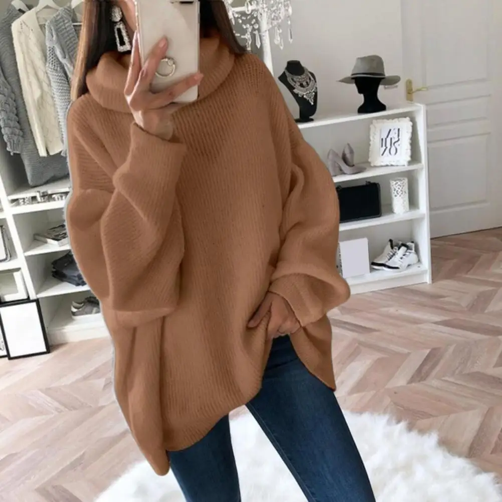 Women Long Sleeve Turtleneck Knitted Sweater Pull Femme Oversized Sweater Fall Solid Color Sweater Jumper Female Clothing