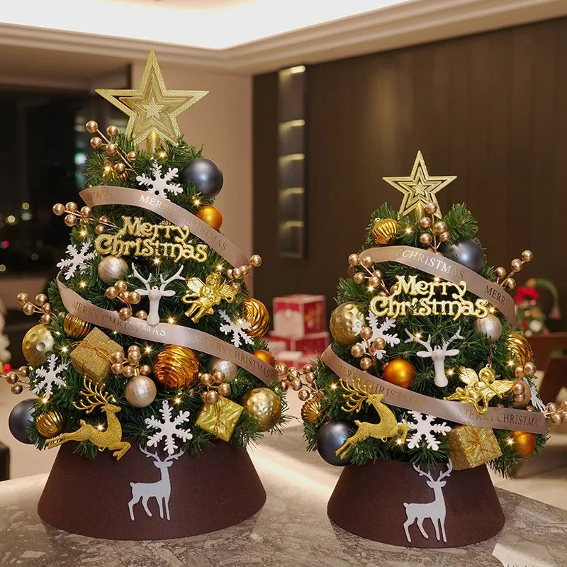 Mini Christmas Tree Set DIY Xmas Desktop Decoration Gold Coffee Christmas Tree Ornament Small Figurine Home Decor In Stock