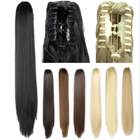 Synthetic 24Inch Long Straight Ponytail Hair Extensions For Women Claw On Ponytail Hairpiece Black Blonde Brown Girl Daily Party