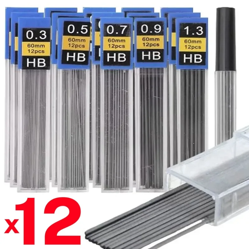 12/6/1 Boxes Mechanical Pencil Refill Leads Automatic Pencil Core Refills 0.3/0.5/0.7/0.9/1.3/2.0mm Drawing Writing Tools