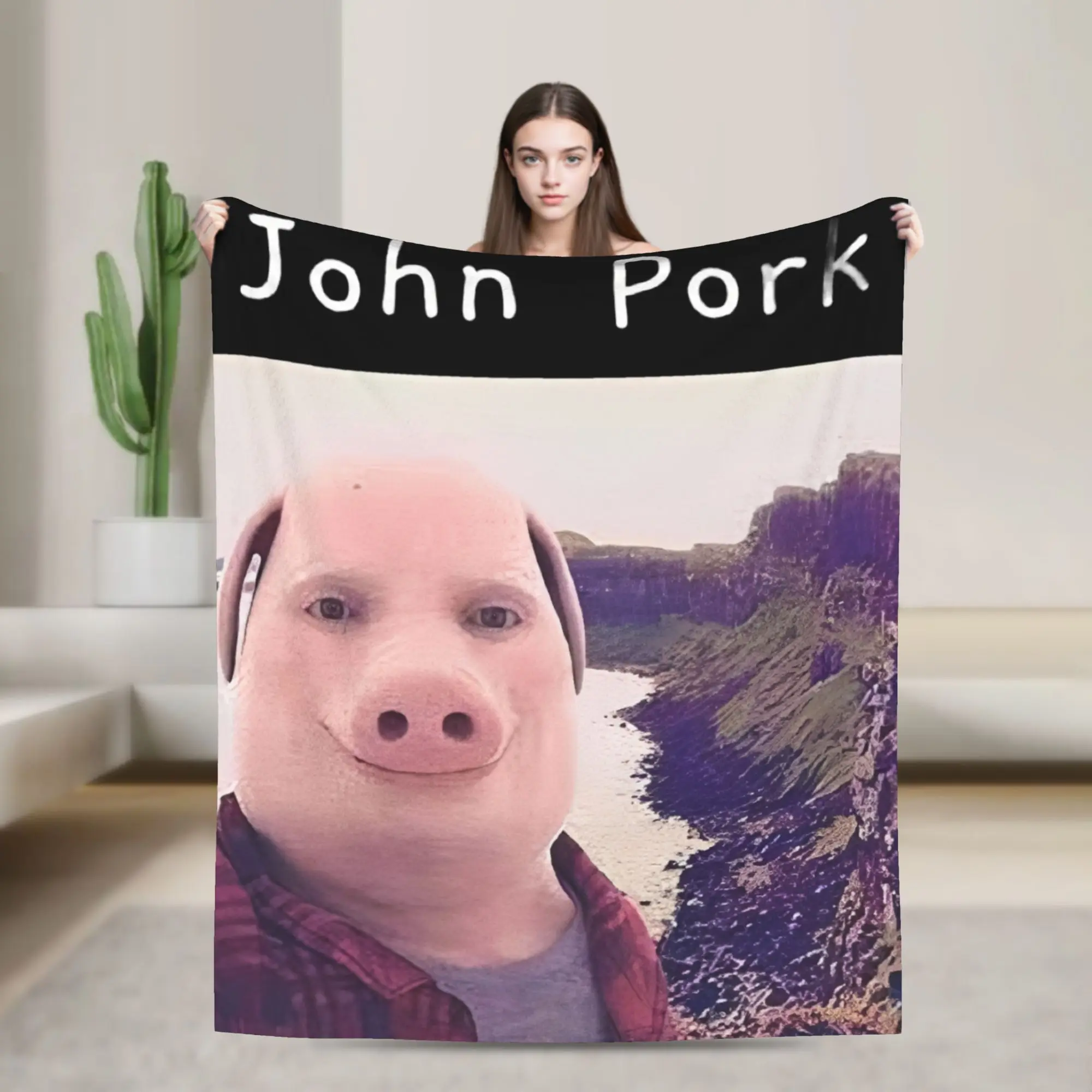 John Pork Is Calling Answer Call Phone Soft Warm Blanket Funny Pig Meme Plush Bedding Throws Fluffy Flannel Bedspread Sofa Cover