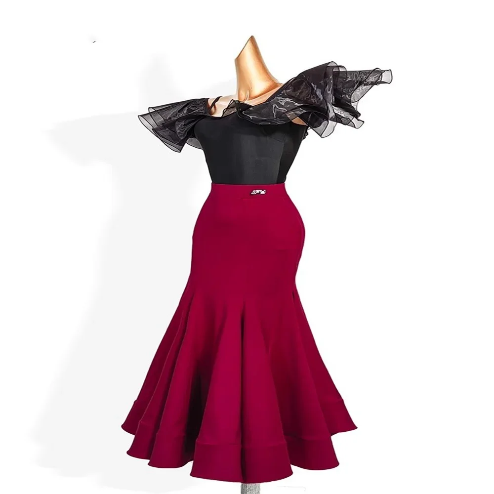 Jupe de salle de bal fendue pour femmes, vêtements de danse de valse, jupes modernes de scène, vêtements pour filles, robes de soirée chics et élégantes, Samba, nouvelle collection