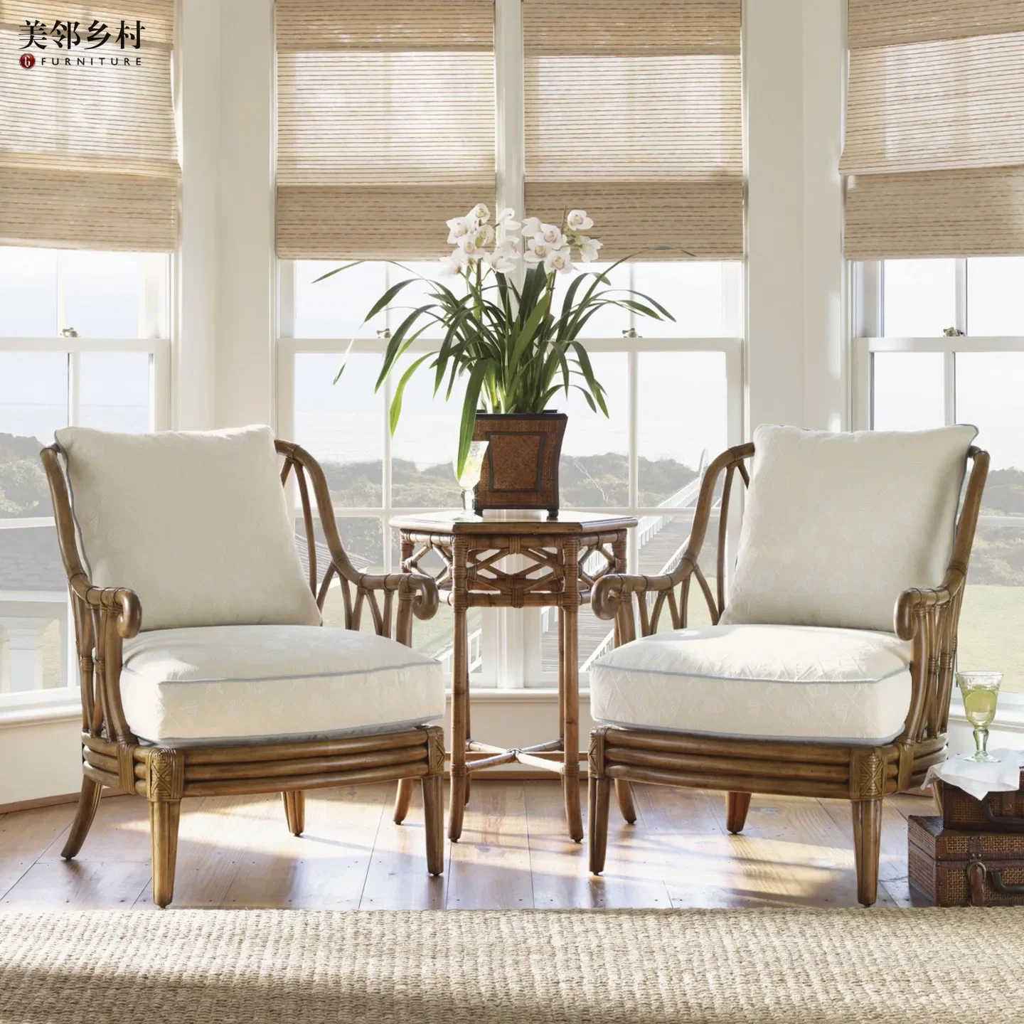 PYH solid wood single sofa chair Nanyang living room leisure chair courtyard rattan chair balcony small single