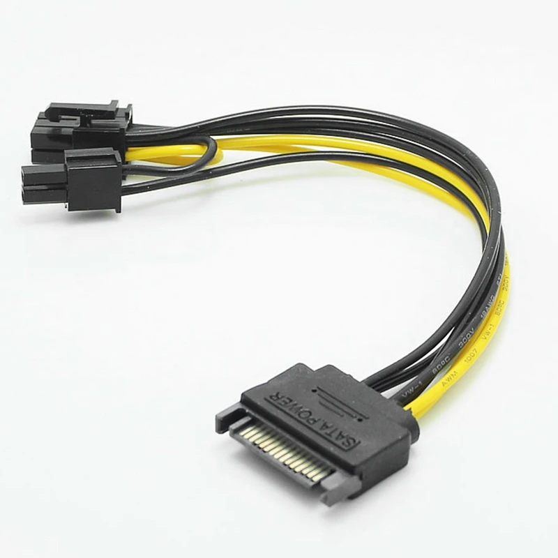 Cable de alimentación PCI-E de 15 pines SATA macho a 8 pines (6 + 2) Cable SATA de 15 pines a 8 pines Cable 18AWG para tarjeta gráfica (1 unidad)