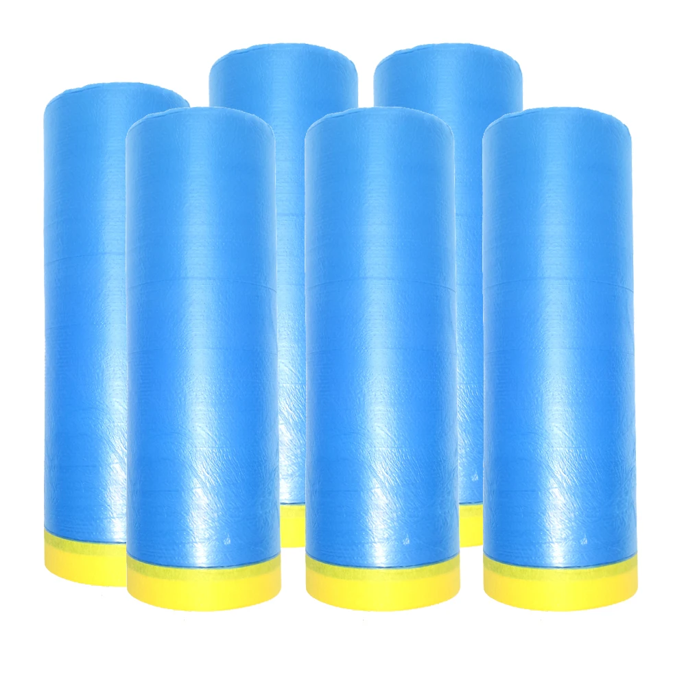 5 Rolls Masking Film for Painting Pre-Taped Drop Cloth PE Film Automotive Paint Coverage Sheet for Kitchen Fume Furniture Dust