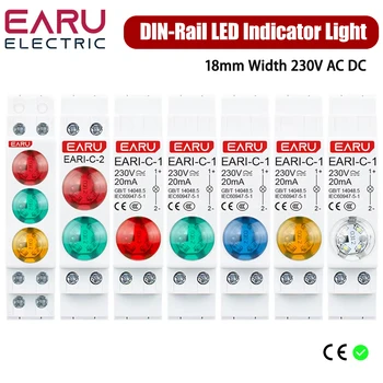 18 mm Schienen-Kontrollleuchte, AC DC 220 V, 230 V, LED, zweifarbiges Signallicht, dreifarbige Anzeigeleuchte, 50/60 Hz, Licht, Rot, Grün, Blau