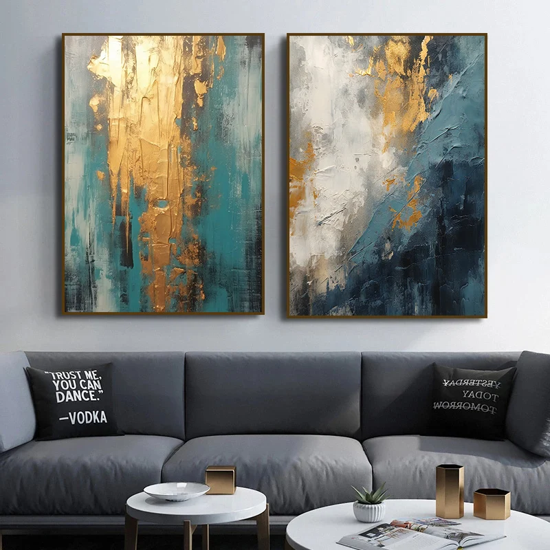 Abstract Modern Black Gold blue texture Minimalist Style Art Posters Canvas Painting Wall Prints Picture Living Room Home Decor