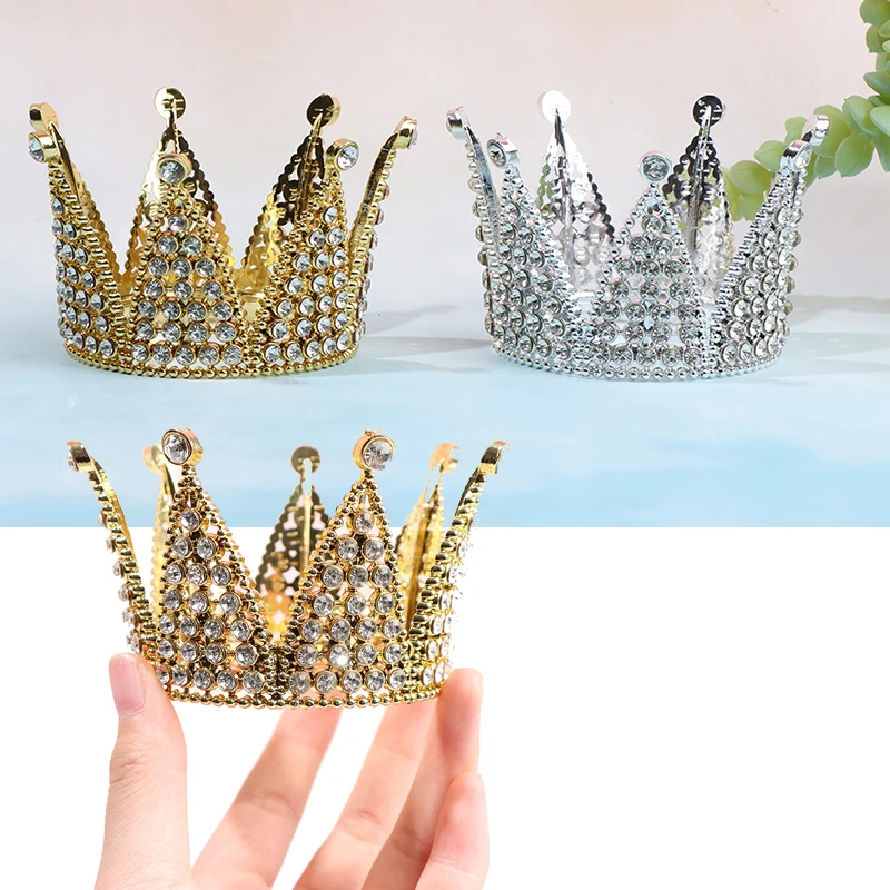 Crown Cake Topper Crystal Pearl Tiara Kids Hair Ornament Birthday Party Supplies