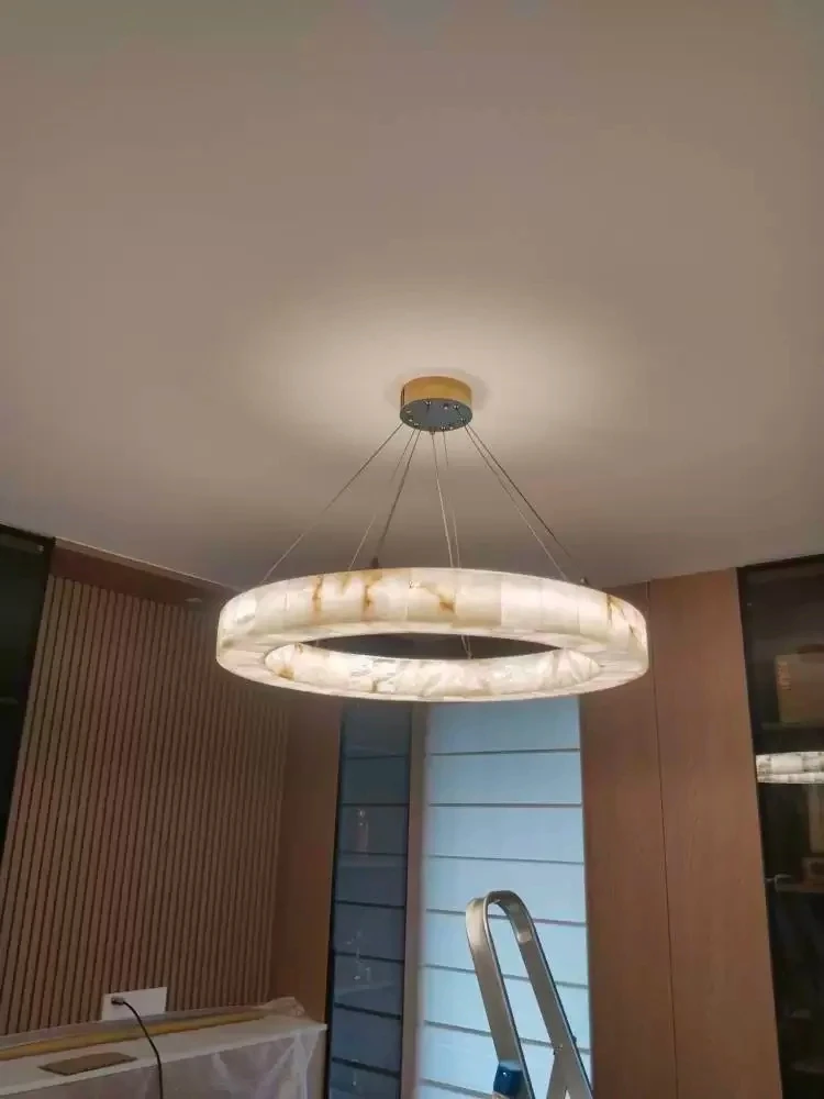 

Modern natural marble pendant light, LED simple design circular pendant light, for living room, lobby, bedroom, study YX022RQ