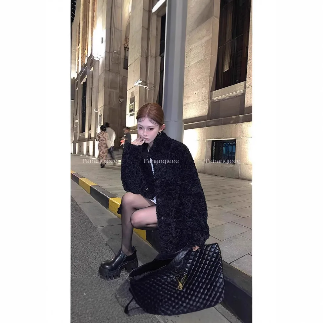 معطف فرو صناعي سترات نسائية بياقة واقفة ملابس خارجية سميكة ودافئة عتيقة معطف نسائي للخريف والشتاء منفوش أشعث ملابس خروج