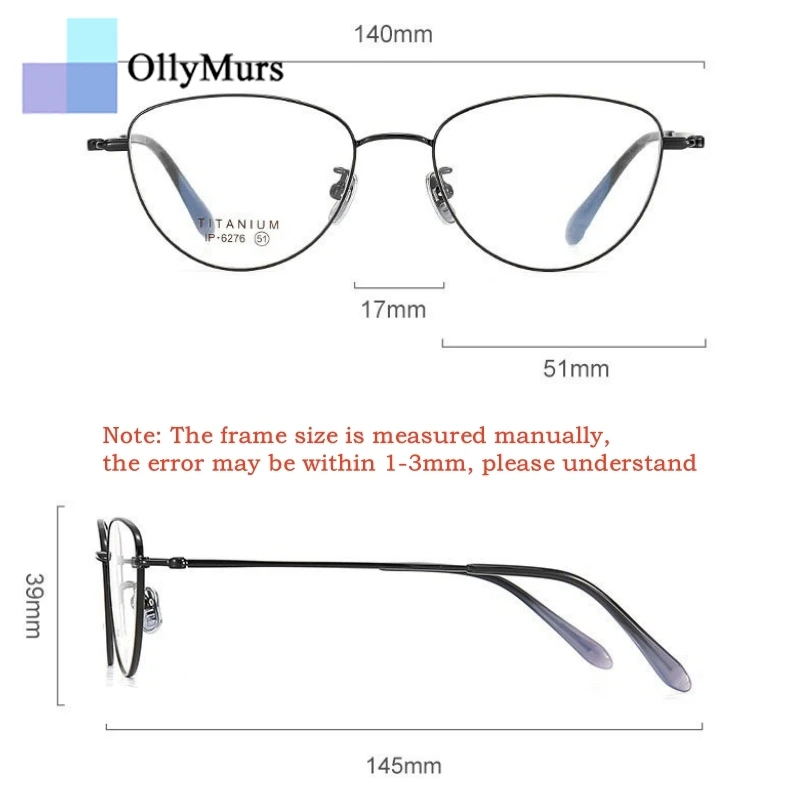 OLLYMURS الفاخرة التيتانيوم النقي عين القط المرأة النظارات خفيفة للغاية مزاجه الرجعية الاتجاه البصرية وصفة طبية النظارات الإطار