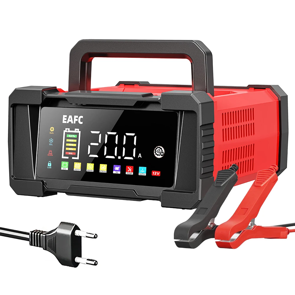 EAFC 12V/24 20A/10A Verbessertes Autobatterieladegerät, vollautomatisches Batterieladegerät mit 7 Ladephasen für Gel AGM LiFePO4 usw.