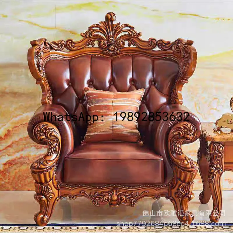

a-15 genuine leather sofa - vintage solid wood double-sided carved leather art sofa furniture for villa living room