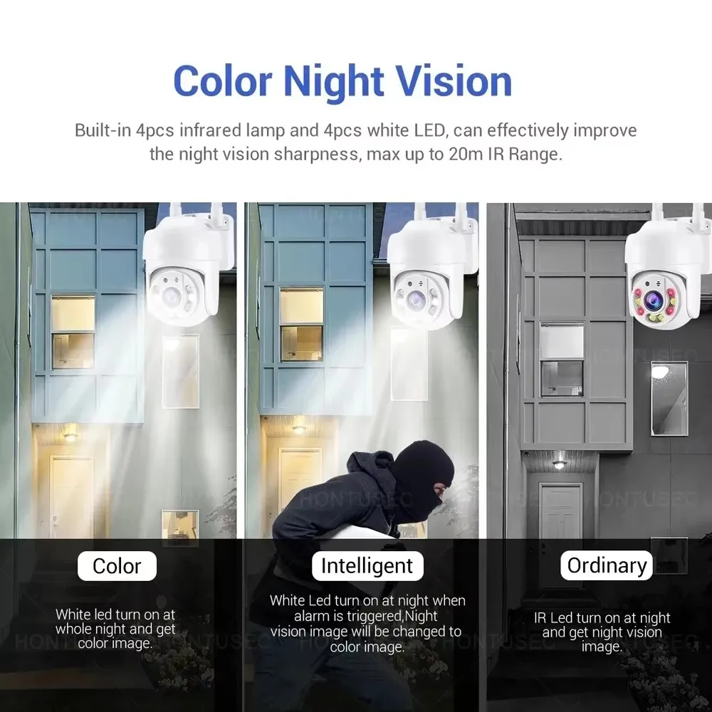 Kamera Keamanan Nirkabel 390EYES APP 2.4G Wifi PTZ 5MP Pelacakan Otomatis Audio Dua Arah Penglihatan Malam Berwarna Tahan Air Luar Ruangan