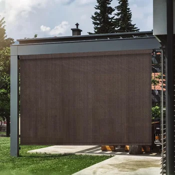 ที่บังแดดกลางแจ้งในร่มลานบ้านไร้สายม้วน8x8FT บังแดดประสิทธิภาพการแรเงาดีช็อคโกแลต