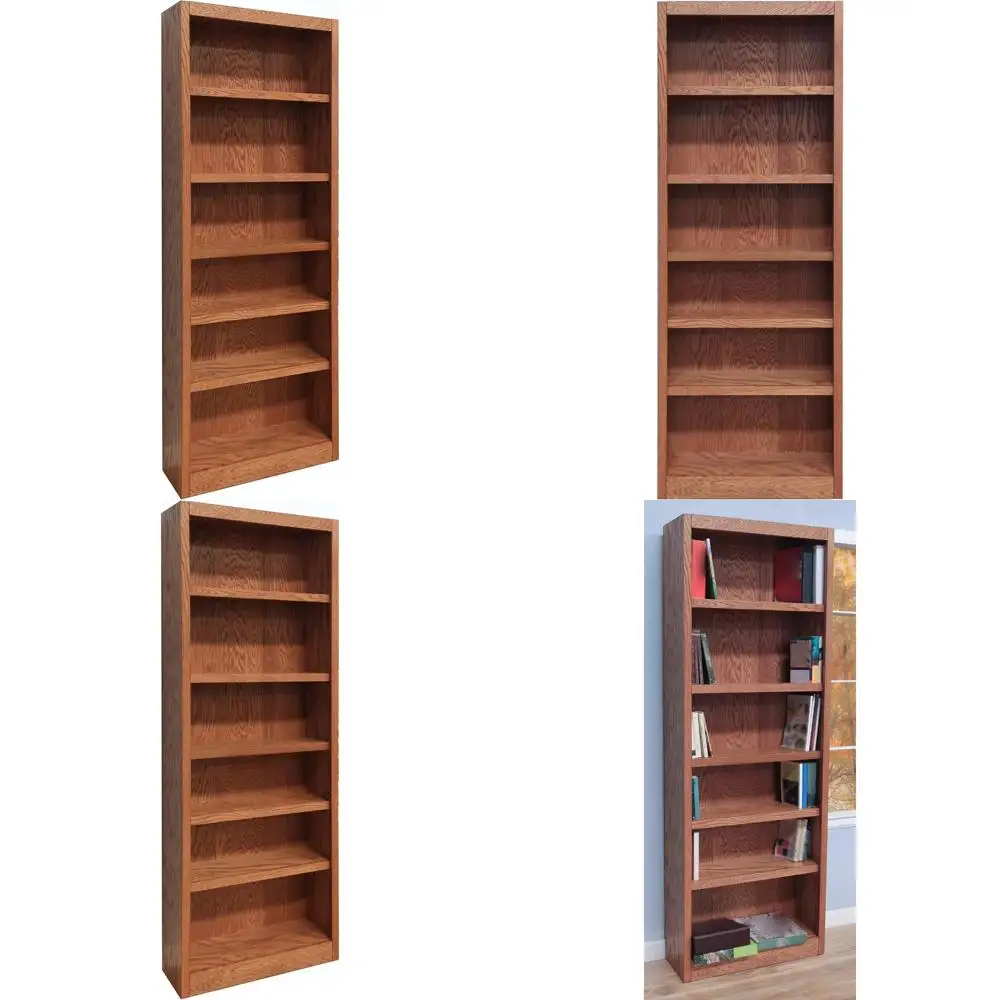 

"84-дюймовая классическая деревянная книжная полка с регулируемыми и фиксированными полками для домашнего хранения"