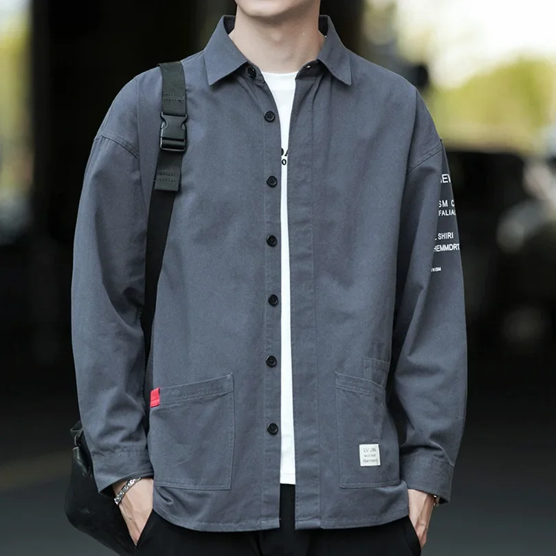 

Spring Cargo Shirt Men Long Sleeve Oversized Cotton Men's Shirt Vintage Korean Clothing Harajuku Male Streetwear 2024 Q70