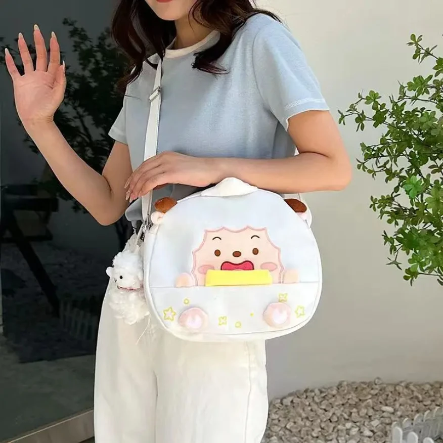 Hot Sale Cute Cartoon Lazy Sheep Canvas Bag Girl 2024 New Japanese Joker One-shoulder Mobile Phone Bag Girl Messenger