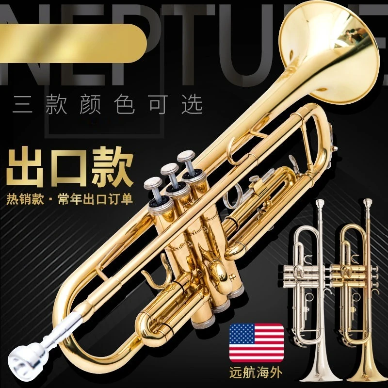 B-flat Three Piston Trumpet, Mini Brass Musical Instrument for Student Exam, Church & Band Playing