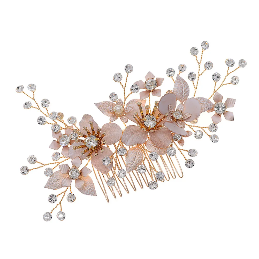 

Pearl Rhinestone Comb Exquisite Hair Accessory Attractive -wear Charming Bridal Headdress Creative Prop Golden Alloy Miss