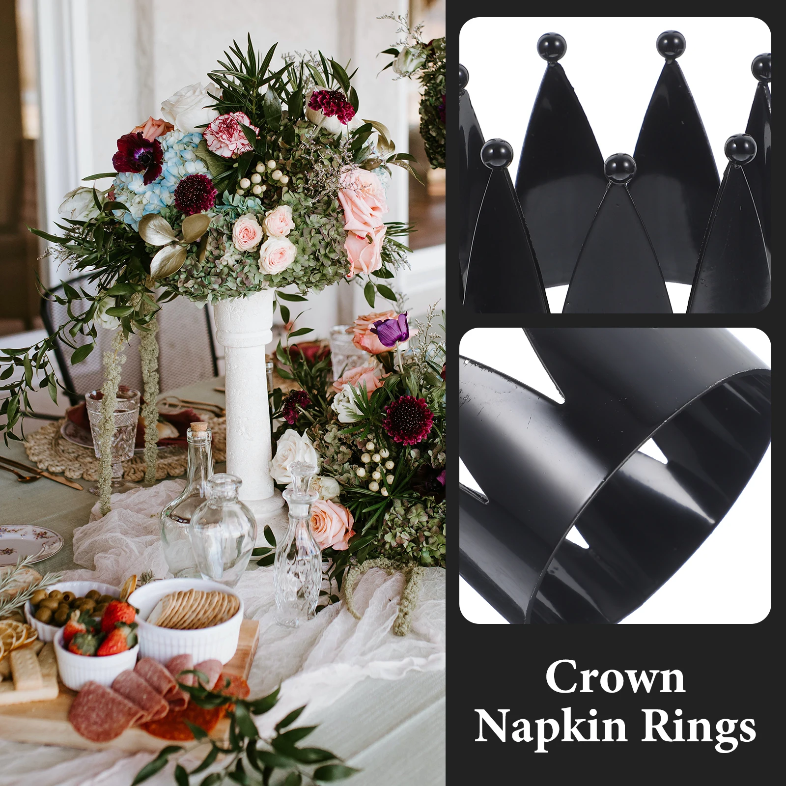 

4Pcs Napkin Rings Alloy Metal Crown Design Table Napkin Buckle for Dinner Party Birthday Wedding Tabletop Decor Accessory