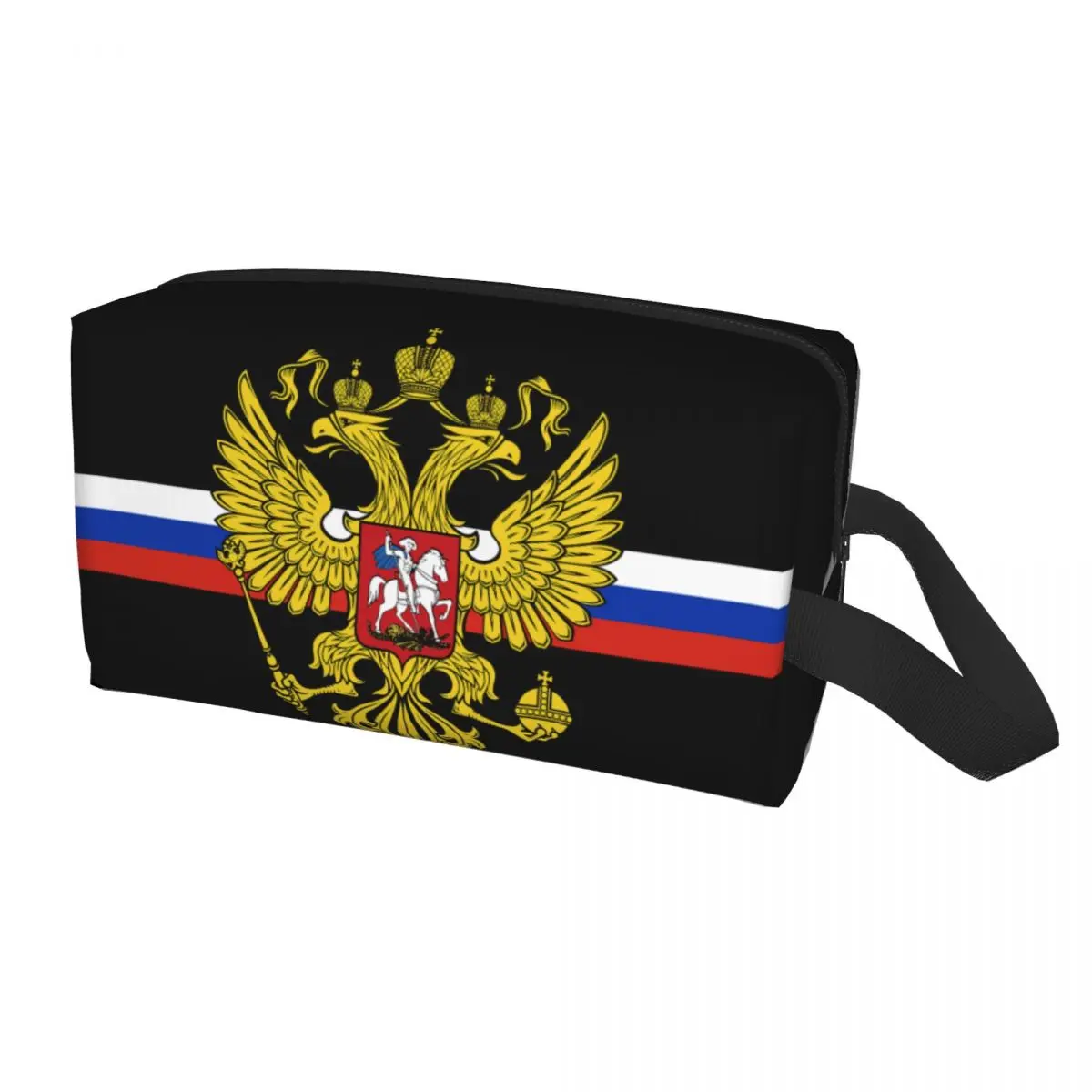 Custom Fashion Coat Of Arms Of Russia Travel Toiletry Bag Women Russian Flag Cosmetic Makeup Organizer Beauty Storage Dopp Kit