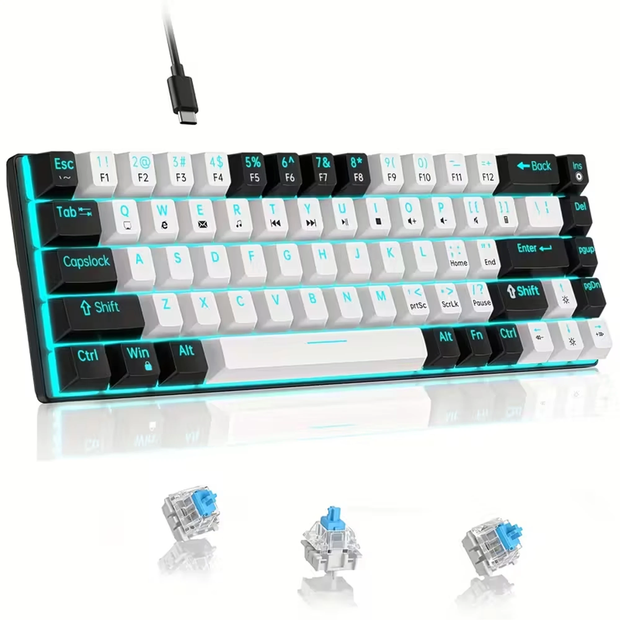 

Mechanical Gaming Keyboard, 68 Keys Gaming Keyboard With Blue/Switches, Detachable Type-C Cable Mini Keyboard With Blue Light