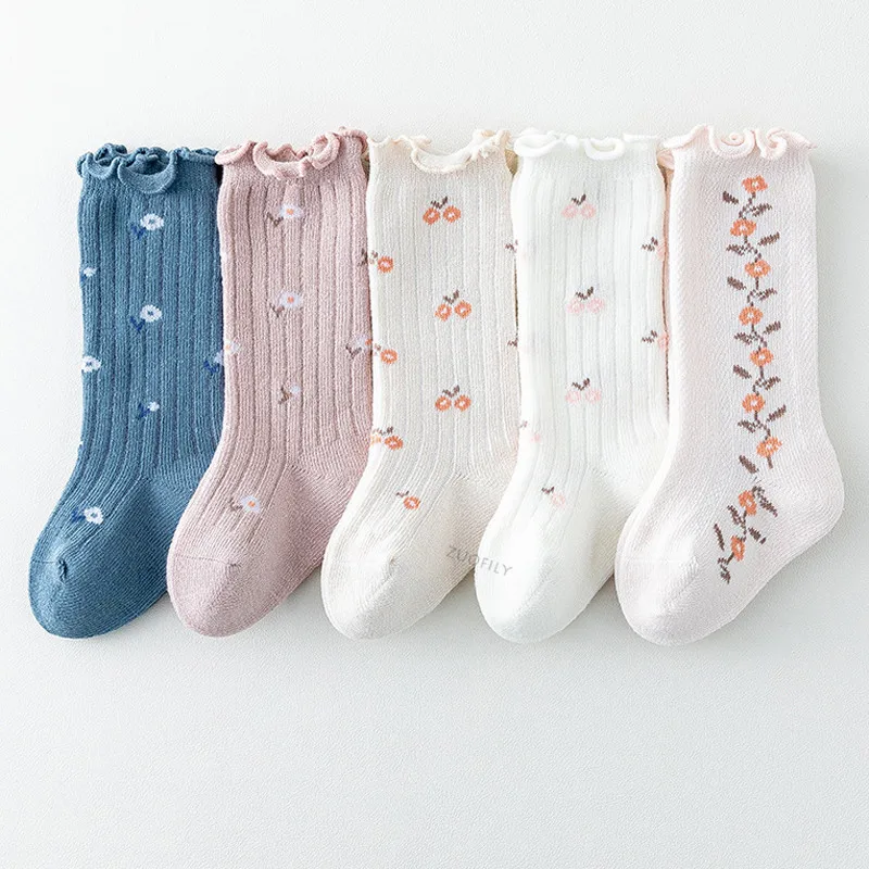 4 Pairs/lot Girl Socks Cute Cotton Baby Knee Socks Newborn Long Tube Kids Children Soft High Sock Toddler Leg Warmers Socken