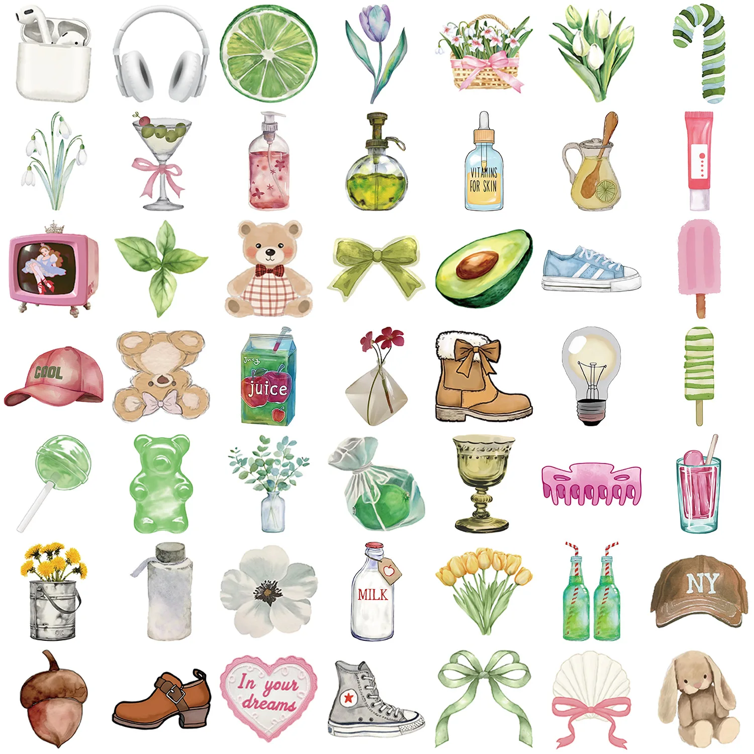 50pcs INS Girl Art Aesthetics Cartoon Graffiti Stickers Phone Guitar Laptop Notebook Suitcase Cup Waterproof Sticker Kids Toy