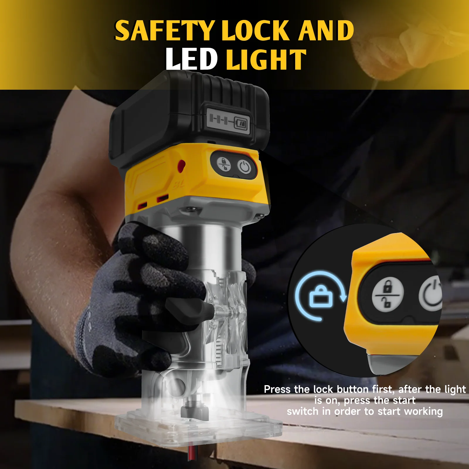 

Бесщеточный электрический фрезер по дереву с 5 скоростями, 30000 об/мин, для гравировки и нарезки пазов, инструмент для столярных работ, совместимый с аккумулятором Dewalt 20В