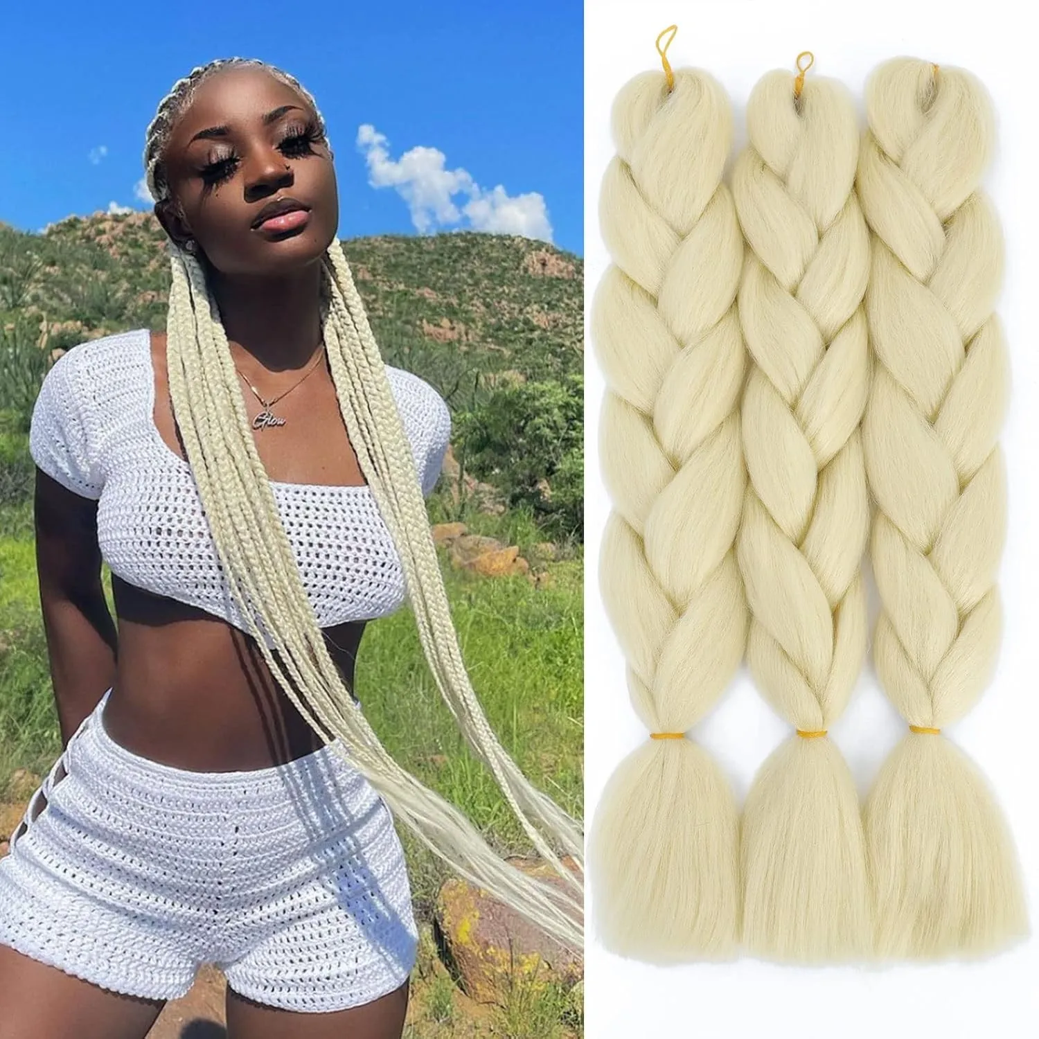 Flechthaar, synthetischer schwarzer Zopf in Haarverlängerungen, Zöpfe, Haar für Twist, 61 cm, Jumbo-Flechthaar für Cosplay, Party, Make-up