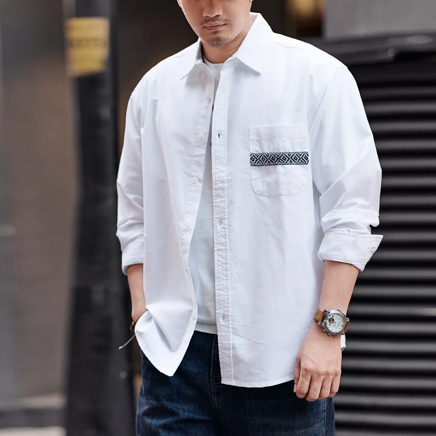 

Мужская весенне-осенняя рубашка-куртка нового фасона в стиле ретро, высококачественная, в этническом стиле, с вышивкой, из чистого хлопка, с длинным рукавом, свободного кроя, повседневная