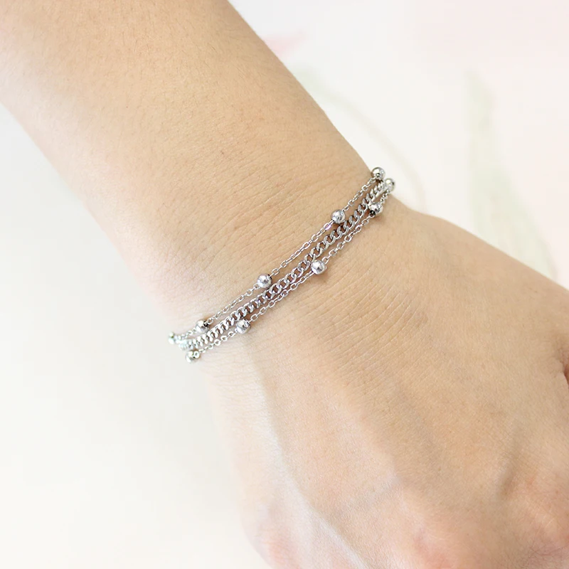 مجوهرات نسائية عالية الجودة خرز معدني ملفوفة سلسلة اليدوية متعدد الطبقات 18k مطلية بالذهب مقاوم للماء سوار الفولاذ المقاوم للصدأ