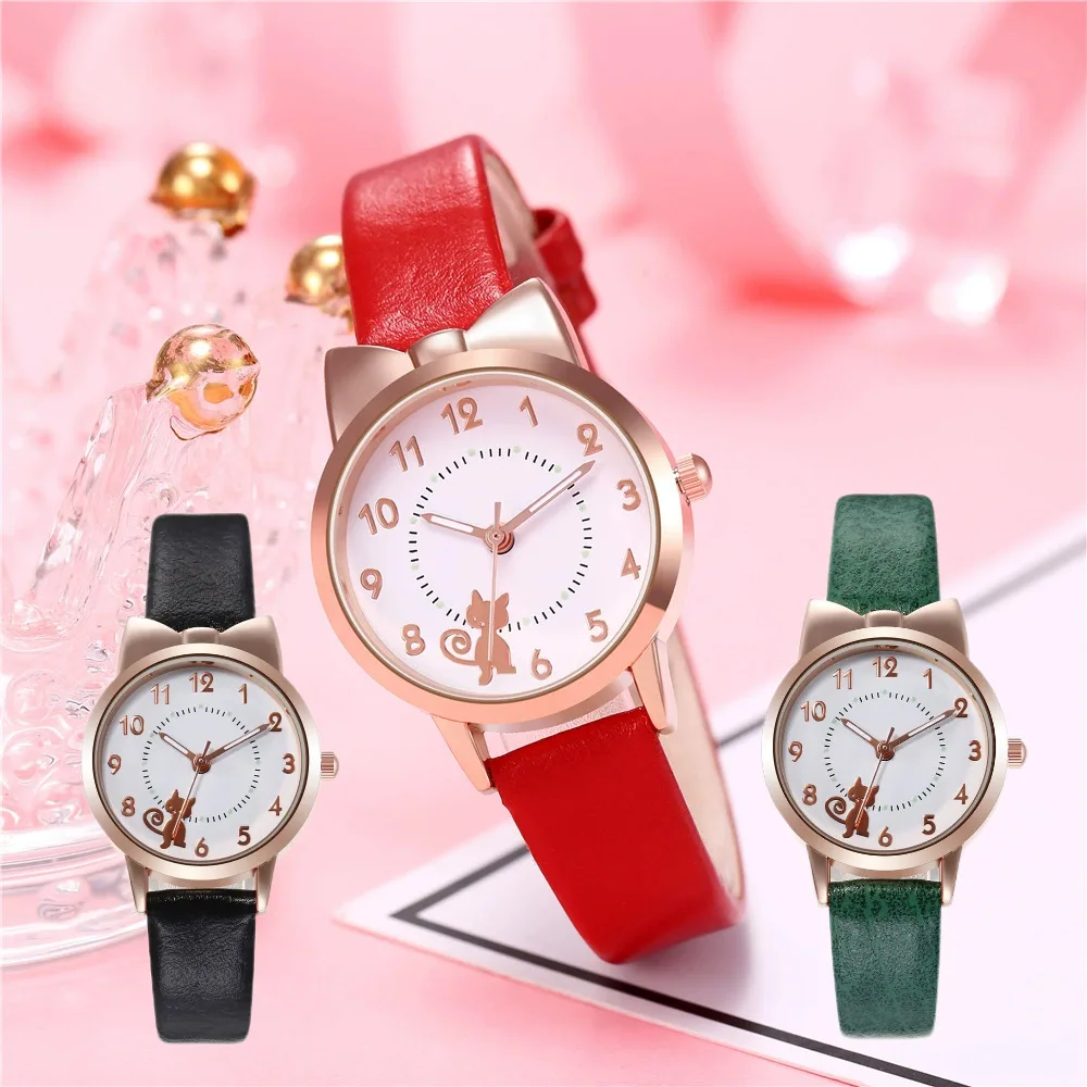 Модные детские часы с цифровым циферблатом, комплект детских часов с кожаным ремешком, кварцевые часы, детские часы для девочек, детские часы Reloj Mujer