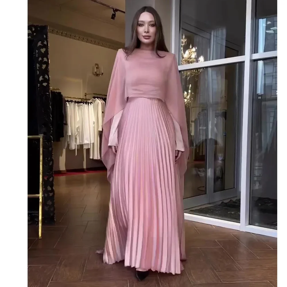 Elegant Pleated Long Dress and Shawl  Two Piece Set For Women Female Dresses Elegant Evening Dresses Female Party Club Vestidos