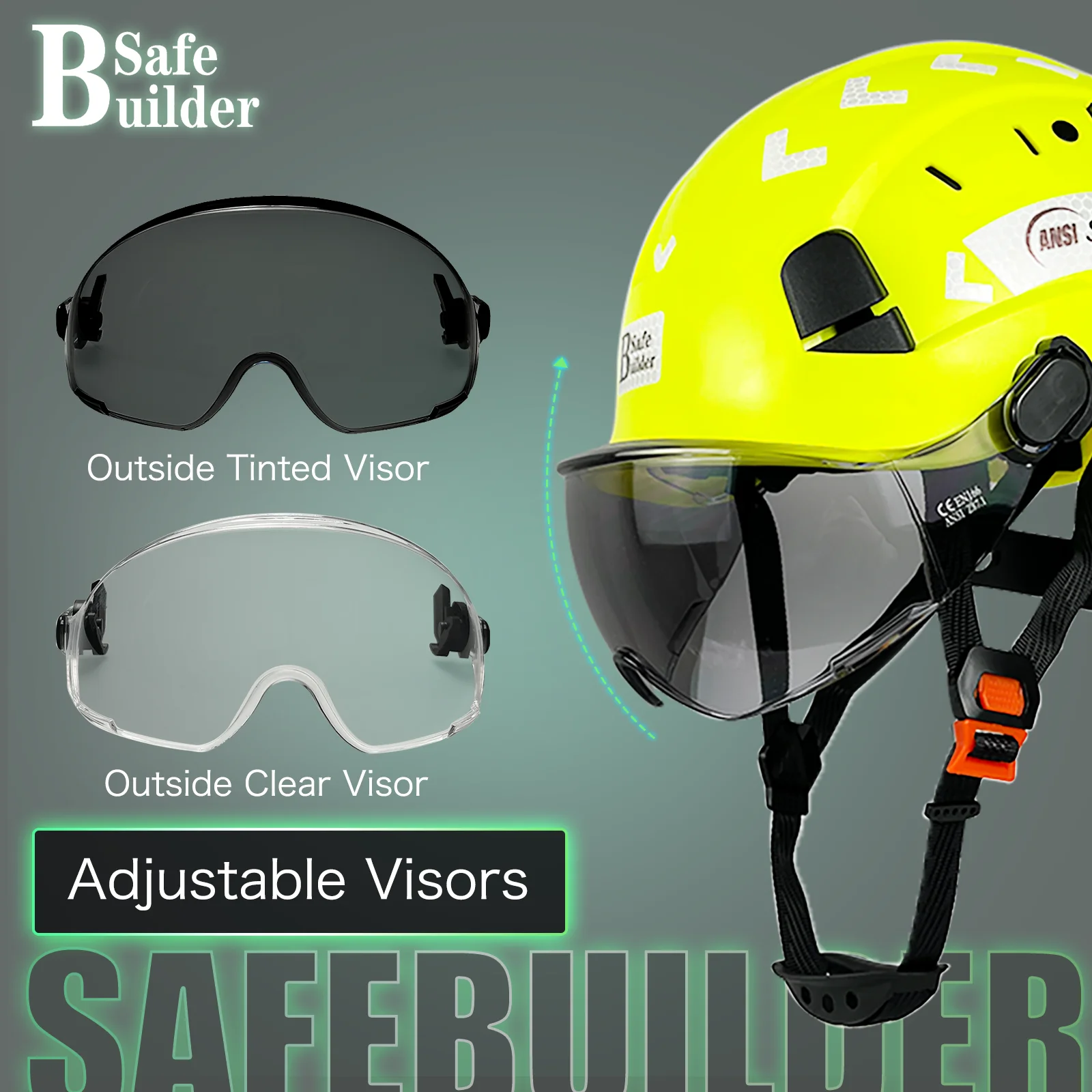 CE Construction Safety Helmet with Goggles Visor, High Quality ABS Hard Hat, Light ANSI Industrial Work Head Protection Rescue