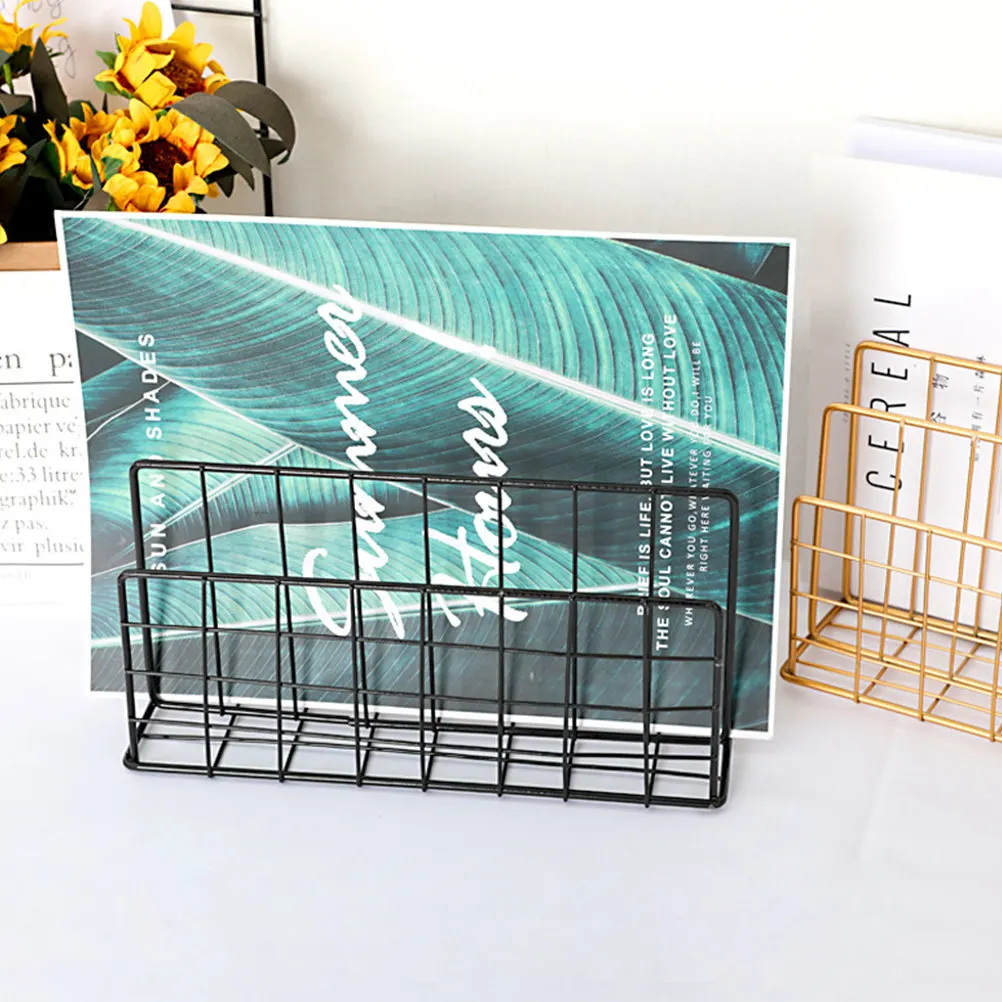 

3-Slot Desktop Mail Organizer Metal Storage Rack Compact Stylish Electroplated Wire Construction for Desk Table Counter Use